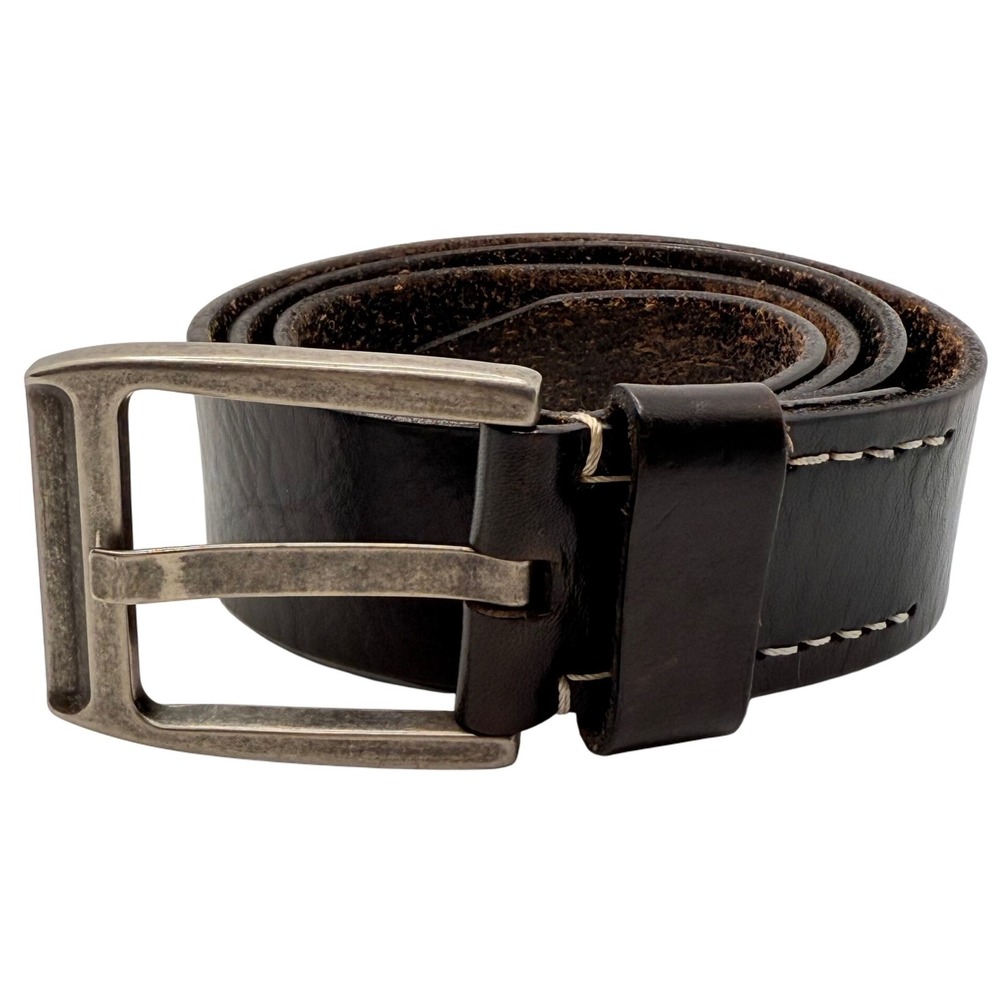 Black‎ Genuine Leather Square Silver Tone Buckle Single Hole Men's 38" Belt